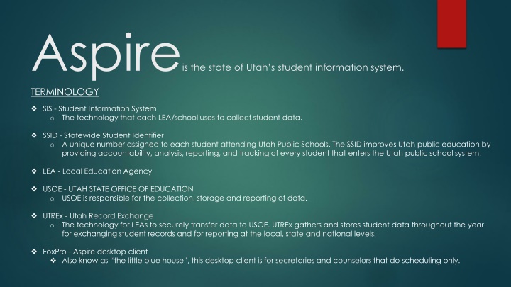 Utah's Student Information System - Aspire