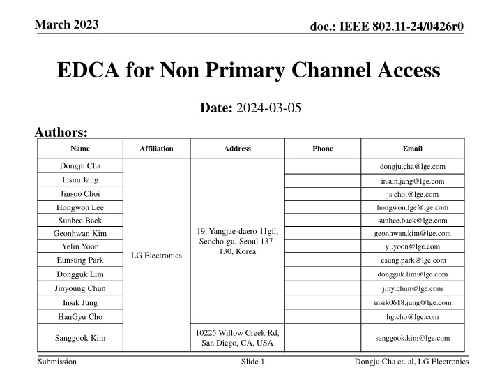 Enhanced Distributed Channel Access (EDCA) for Non-Primary Channel in IEEE 802.11