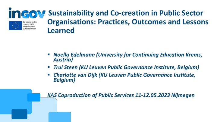 Sustainable Co-creation in Public Sector Organizations: Insights and Practices