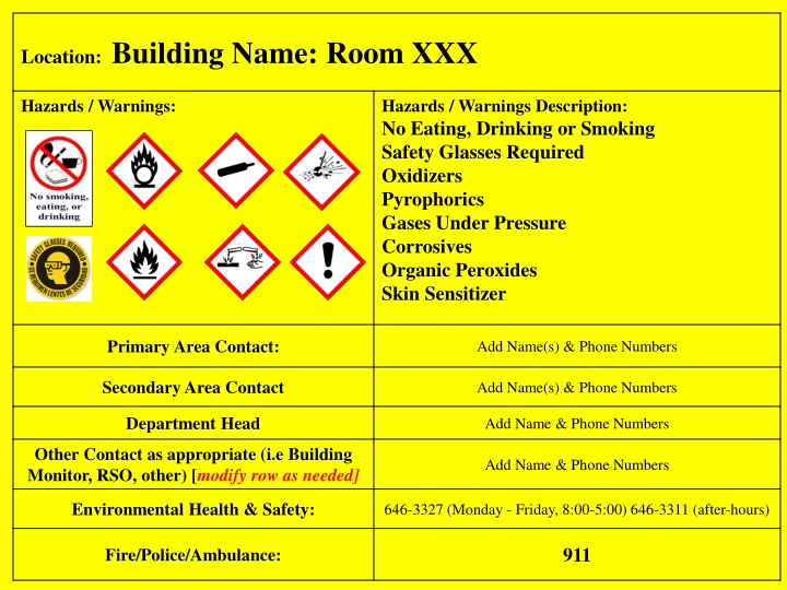 Hazardous Materials Safety Guidelines for Room XXX in Building