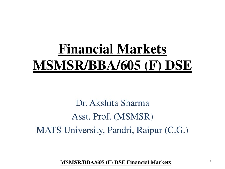 Financial Markets in India