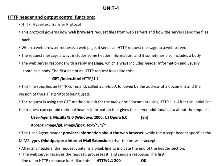 Overview of HTTP Protocol and Output Control Functions