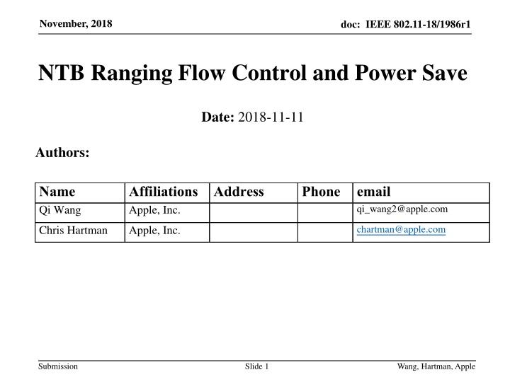 IEEE 802.11-18/1986r1 NTB Ranging Flow Control and Power Save