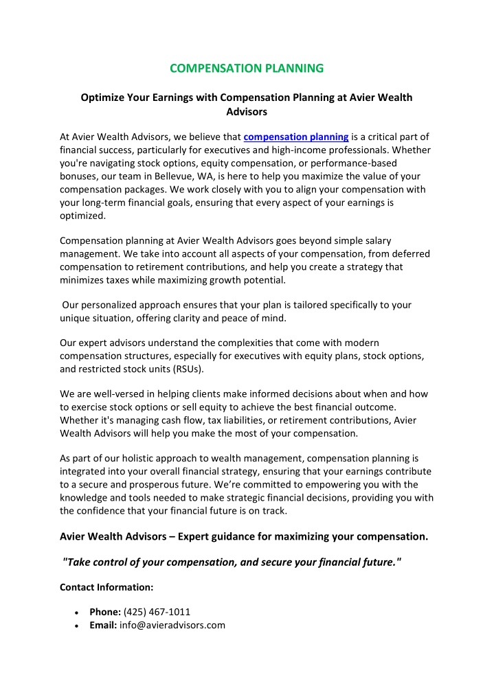 compensation planning n.w