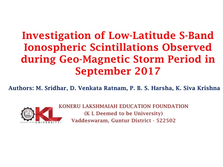 Investigation of Low-Latitude S-Band Ionospheric Scintillations during September 2017 Geo-Magnetic Storm