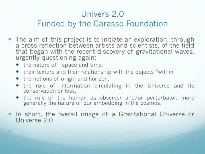Interplay of Art and Science in the Gravitational Universe 2.0 Project
