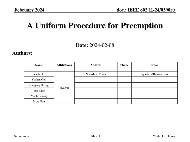 Uniform Procedure for Preemption in IEEE 802.11-24 Standard
