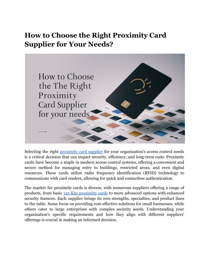 how to choose the right proximity card supplier n.w