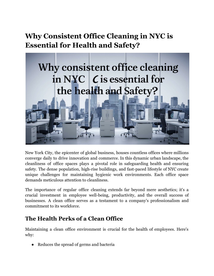 why consistent office cleaning n.w