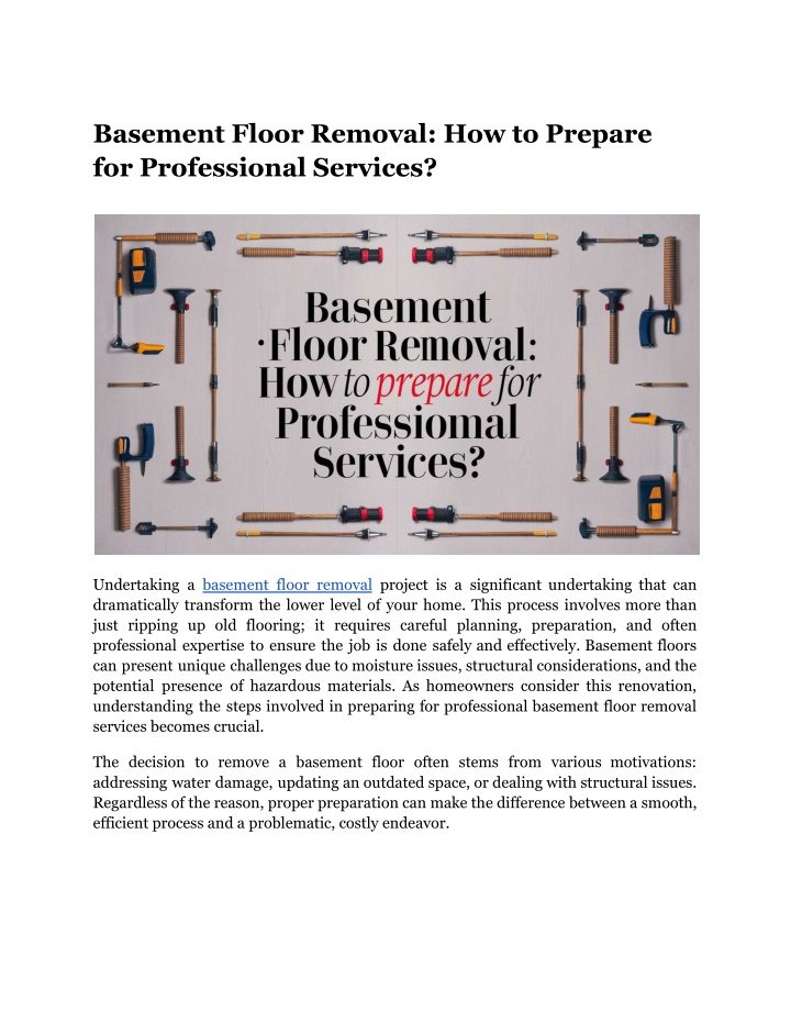 basement floor removal how to prepare n.w