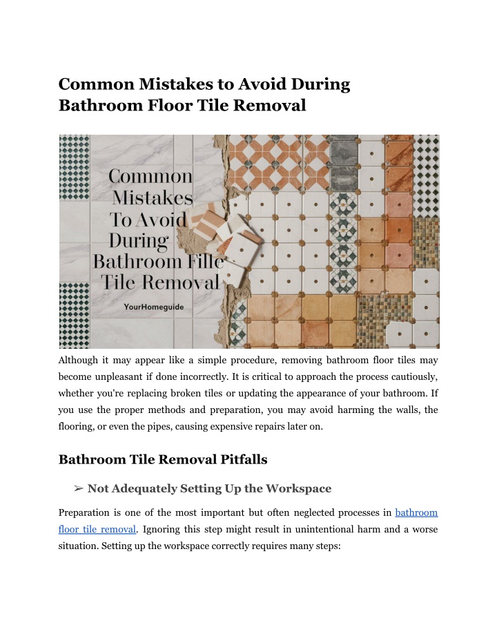 common mistakes to avoid during bathroom floor n.w