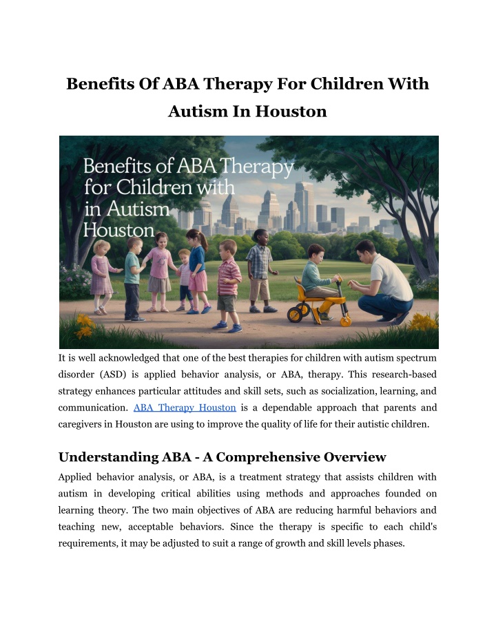 benefits of aba therapy for children with n.w