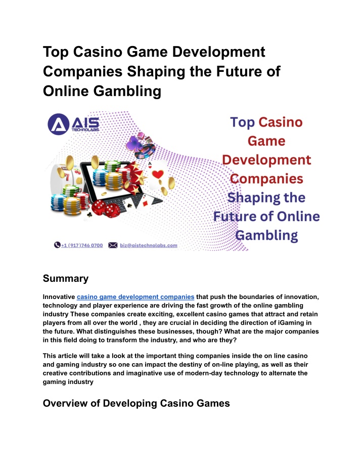 top casino game development companies shaping n.w