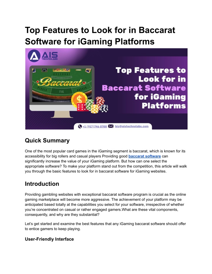 top features to look for in baccarat software n.w