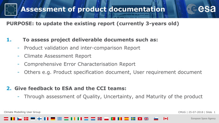 Assessment of Product Documentation for Climate Modelling User Group