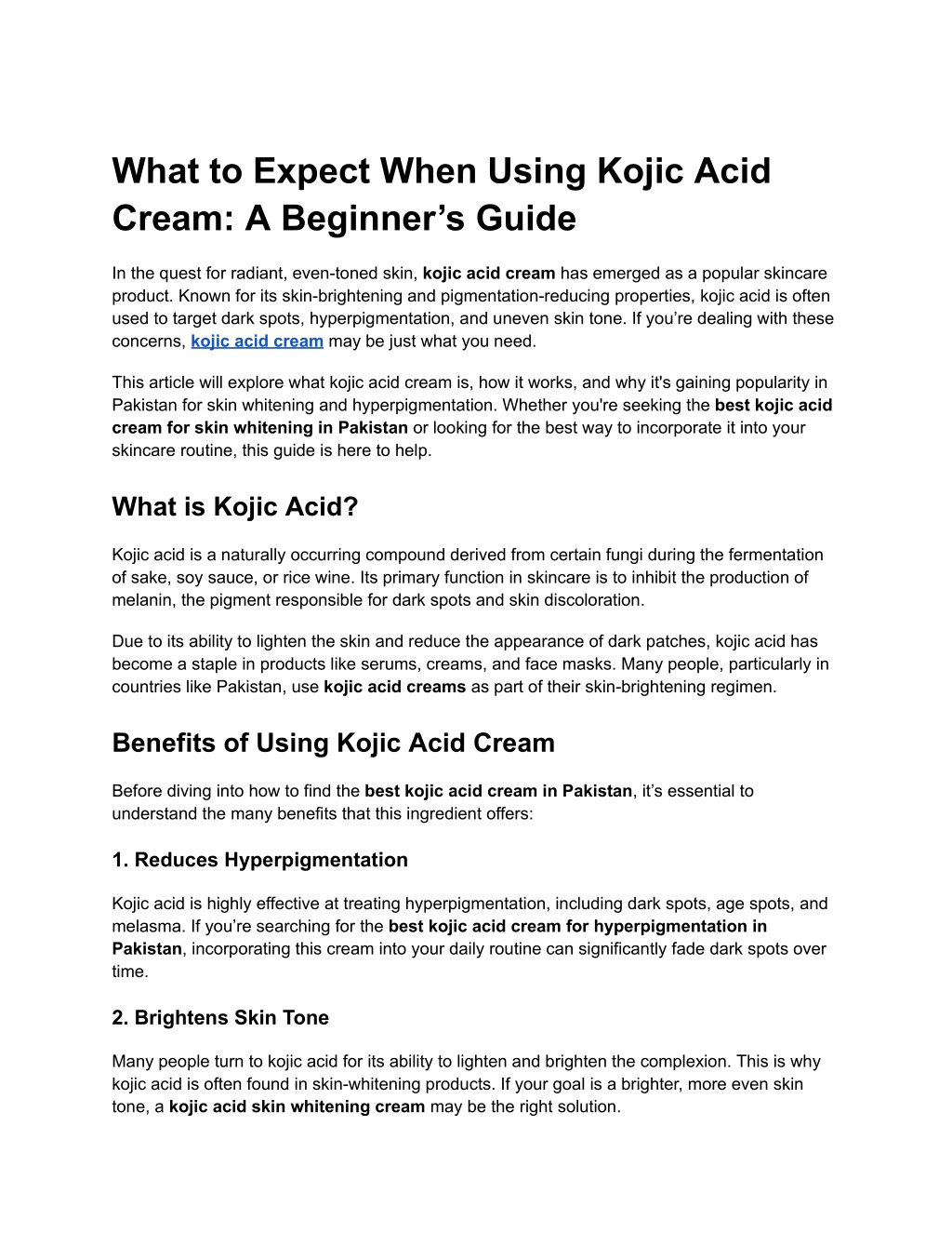 what to expect when using kojic acid cream l.w