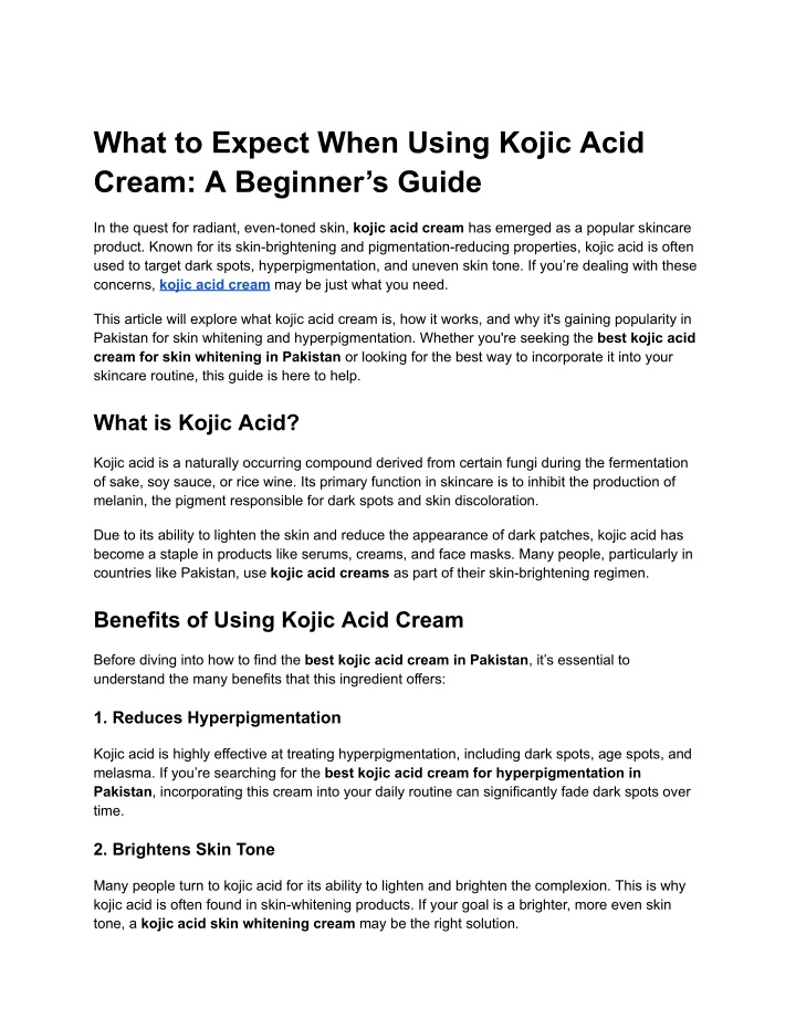 what to expect when using kojic acid cream n.w