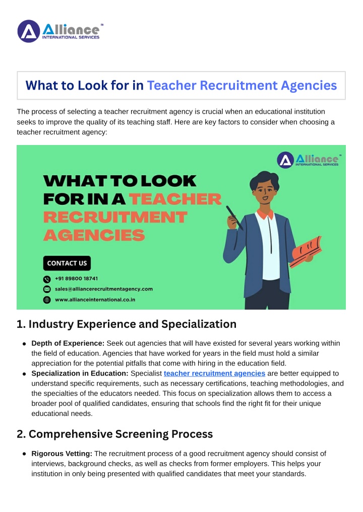 what to look for in teacher recruitment agencies n.w