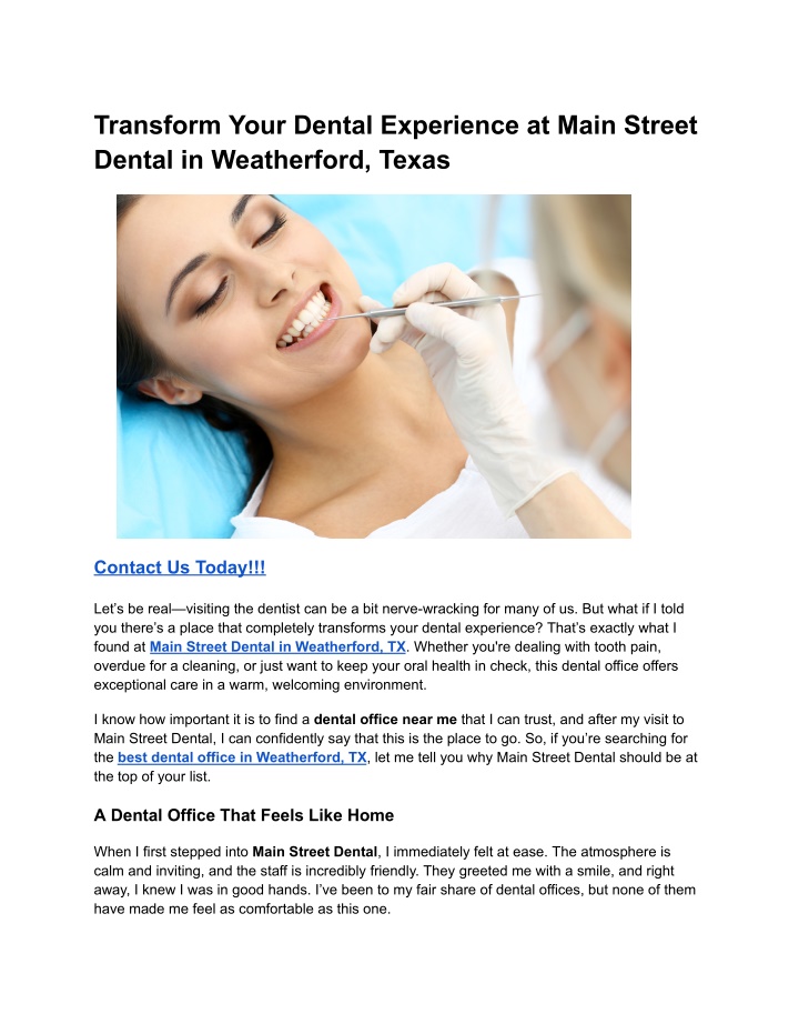 transform your dental experience at main street n.w