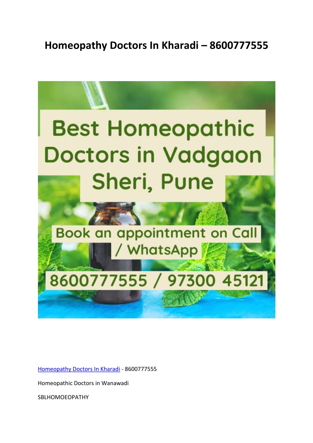 homeopathy doctors in kharadi 8600777555 l.w