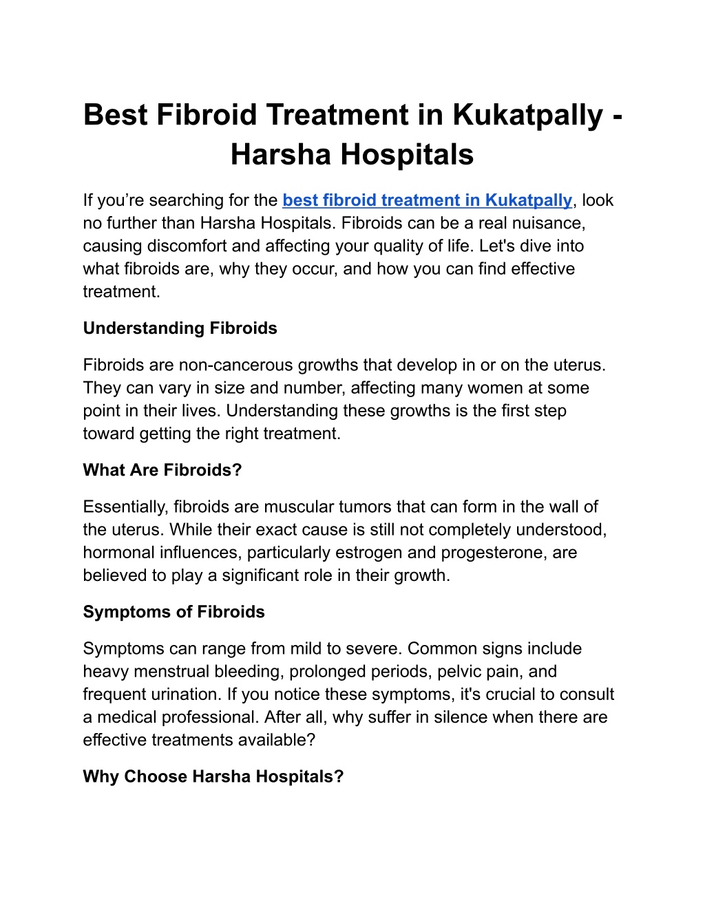 best fibroid treatment in kukatpally harsha l.w