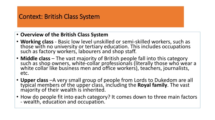 British Class System and Migration to Former Colonies