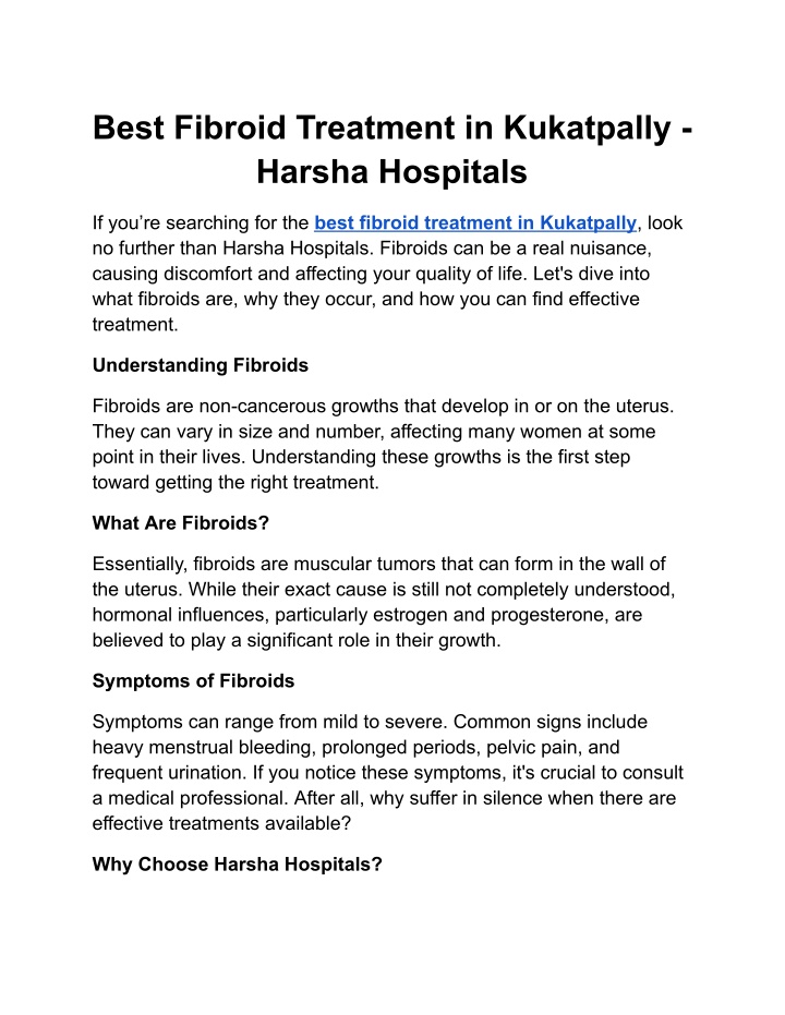best fibroid treatment in kukatpally harsha n.w