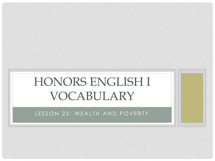 Vocabulary Lesson 23: Wealth and Poverty