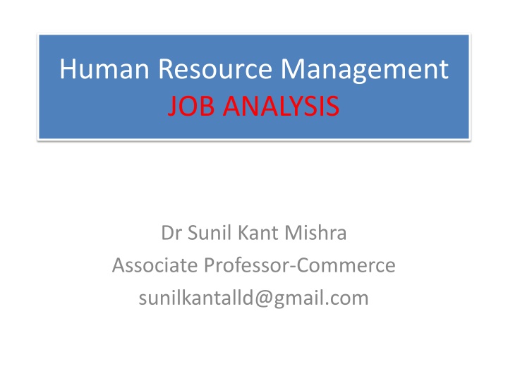 Job Analysis in Human Resource Management
