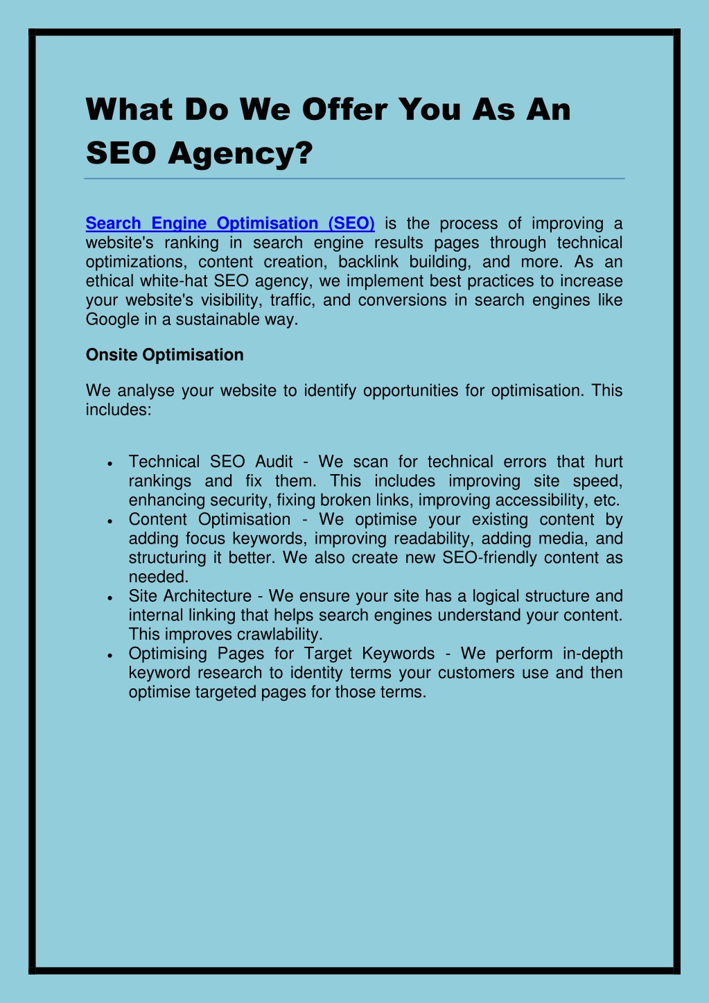 what do we offer you as an seo agency l.w