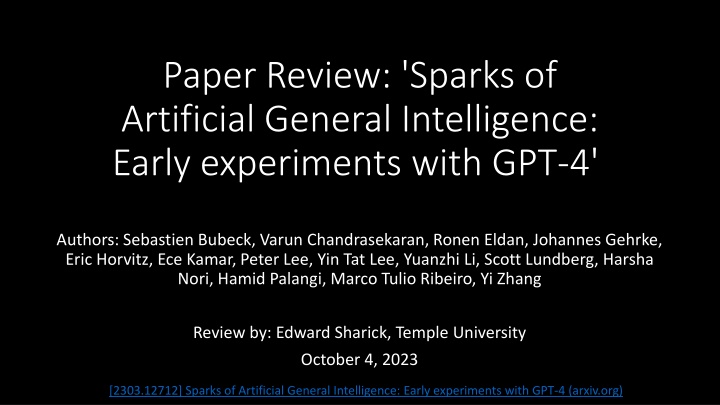 Paper Review: 'Sparks of   Artificial General Intelligence