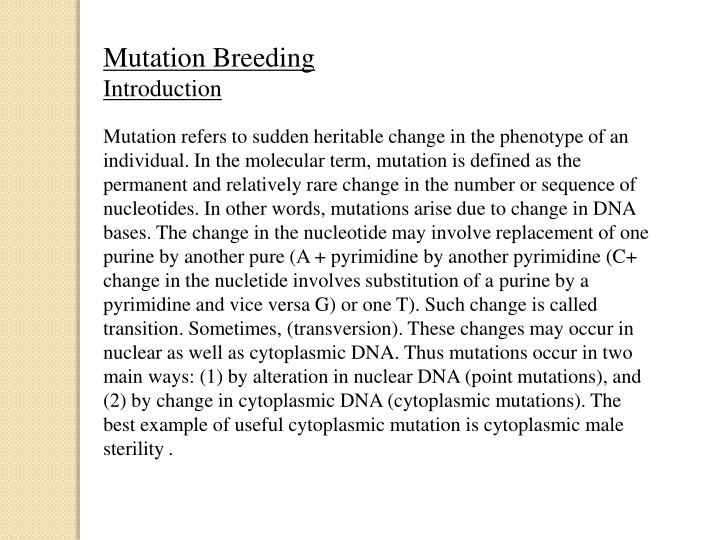 Mutation Breeding in Crop Plants
