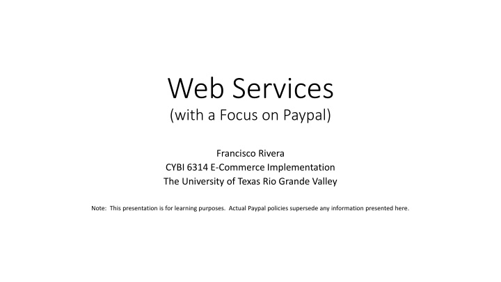 Web Services Architecture with a Focus on PayPal