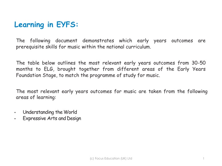 Early Years Outcomes and National Curriculum in Music