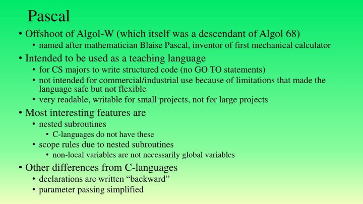 Overview of Pascal Programming Language