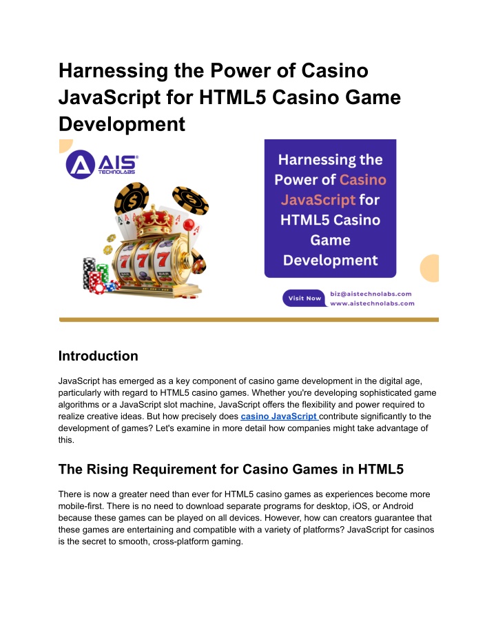 harnessing the power of casino javascript n.w