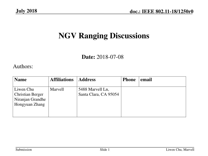 IEEE 802.11 NGV Ranging Discussions Summary
