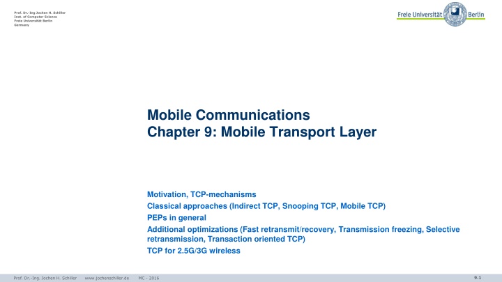 Mobile Transport Layer and TCP Mechanisms