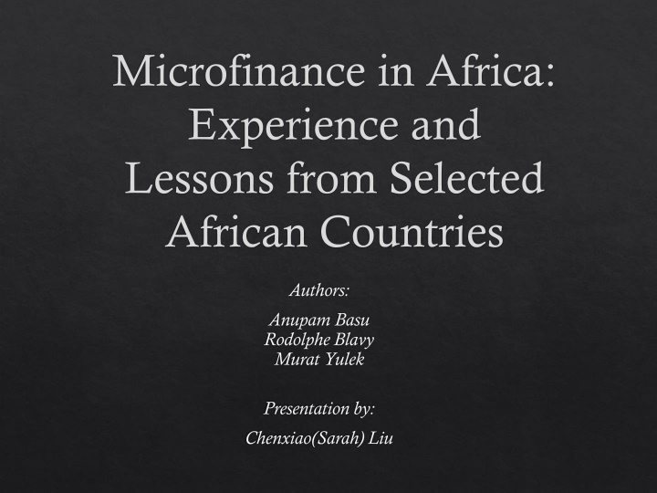 Microfinance in Africa: Lessons and Experiences from Selected Countries