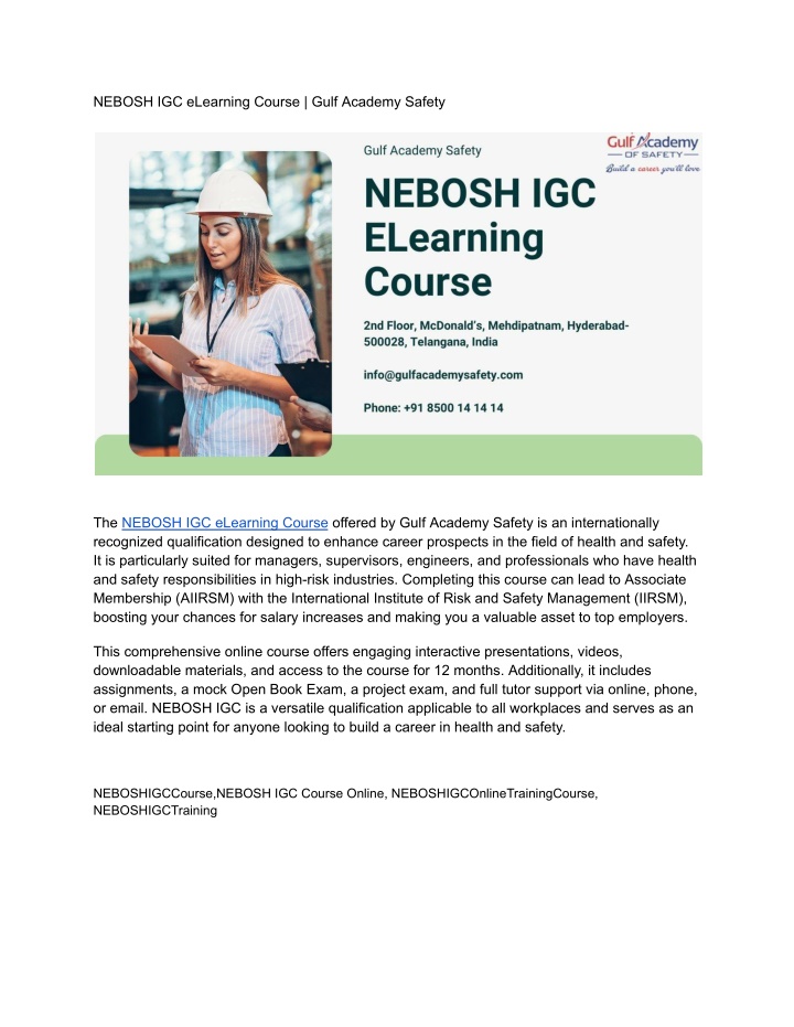 nebosh igc elearning course gulf academy safety n.w