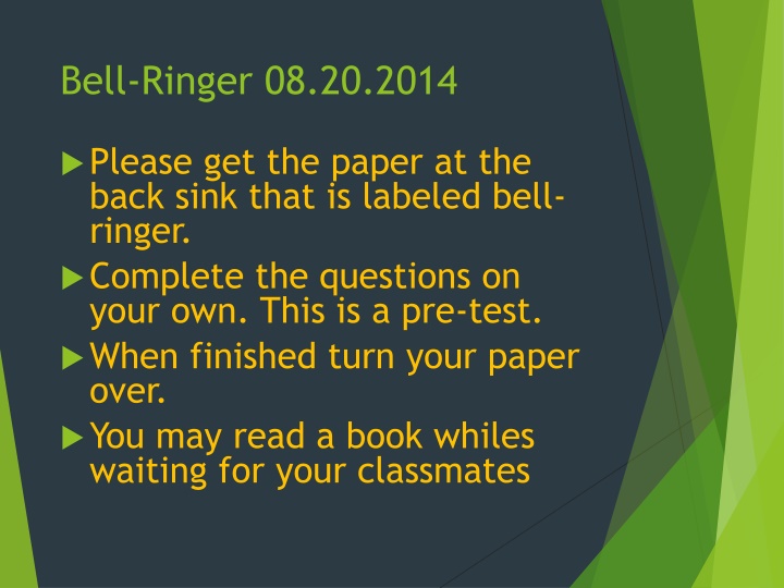 Scientific Method: Pre-Test and Daily Agenda