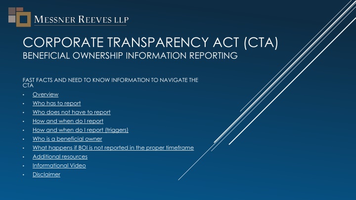 Corporate Transparency Act (CTA) Beneficial Ownership Reporting Requirements