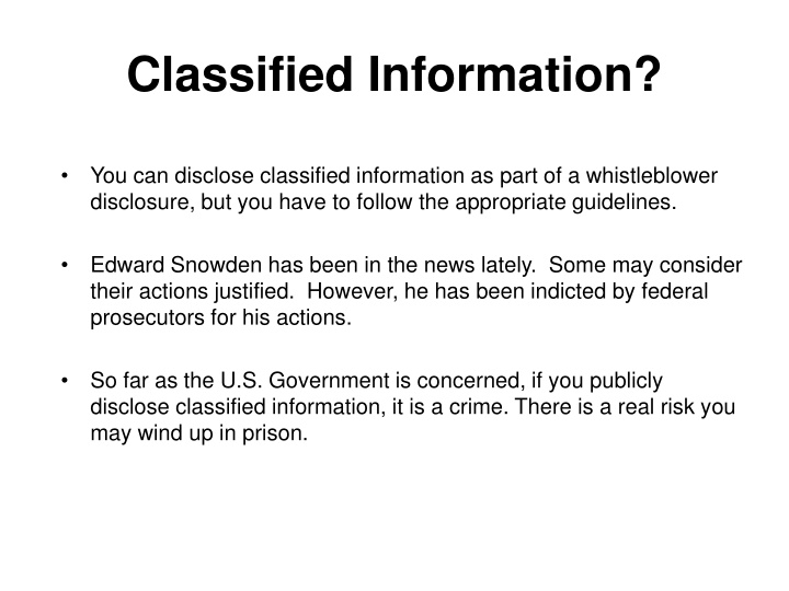 Guidelines for Whistleblower Disclosures of Classified Information