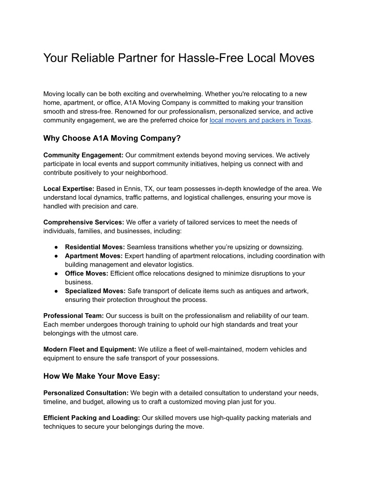 your reliable partner for hassle free local moves n.w