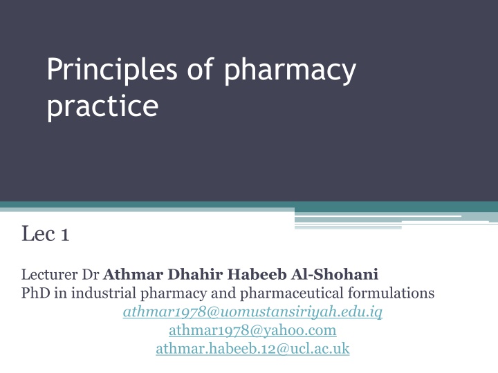 Pharmacy Practice Guidelines for SI Units