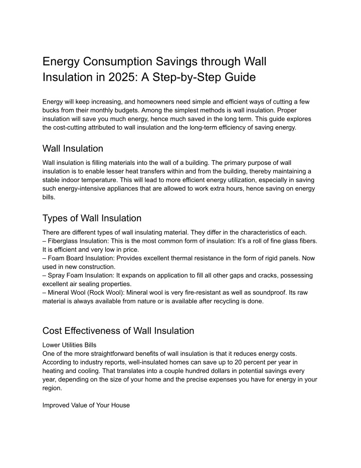 energy consumption savings through wall n.w