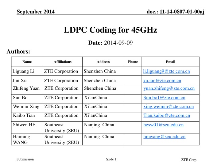 LDPC Coding for 45GHz: Enhancing Throughput and Performance