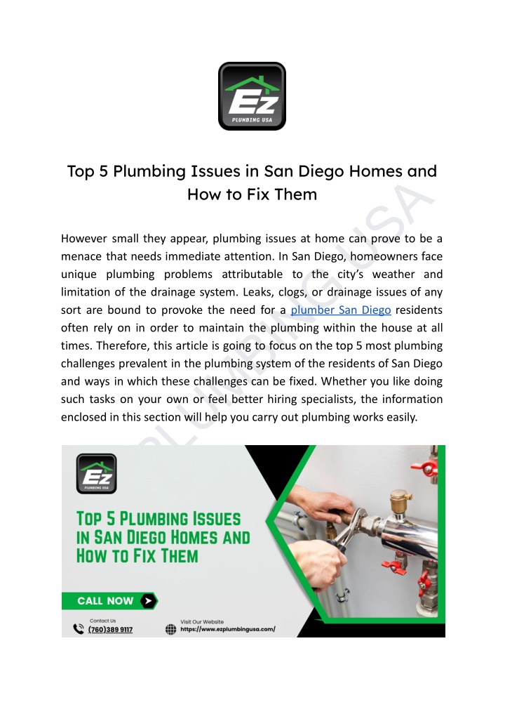 top 5 plumbing issues in san diego homes n.w