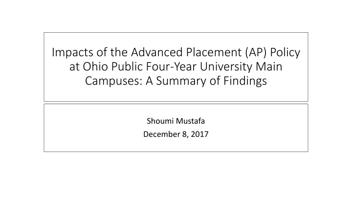 Impacts of Advanced Placement (AP) Policy at Ohio Public Universities