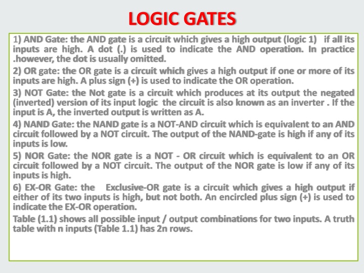 Introduction to Logic Gates and Truth Tables